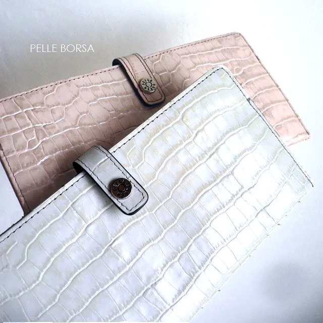 ノベルティ PELLE BORSA ペレボルサ 長財布 クロコ型押し レザー