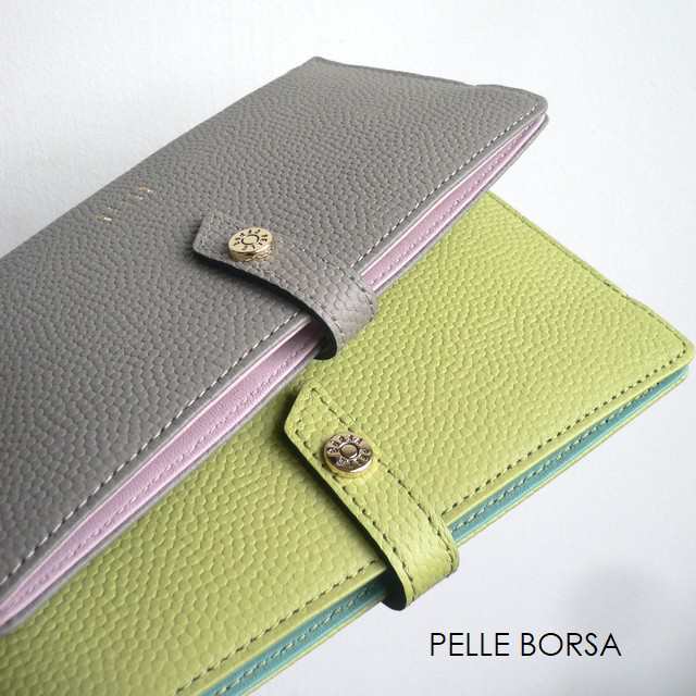 ノベルティ PELLE BORSA ペレボルサ 長財布 キャビアシボ 型押しレザー スリムウォレット 5442 Fine Goods トープ/グレー/グリーン/パー