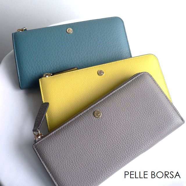 ノベルティ PELLE BORSA ペレボルサ 長財布 レザー L字ファスナー ウォレット 4721 Mano Goods ホワイト/イエロー/ピンク/グレー/ブルー/