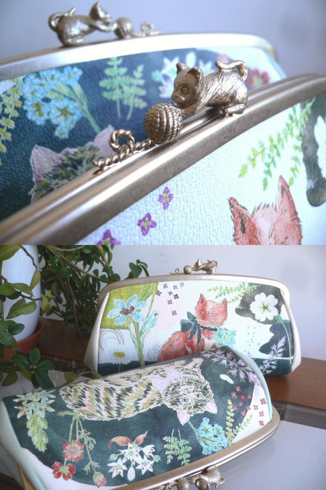 ノベルティ SAKURAYAMA サクラヤマ レザー 長財布 がま口 W132 猫/ねこ