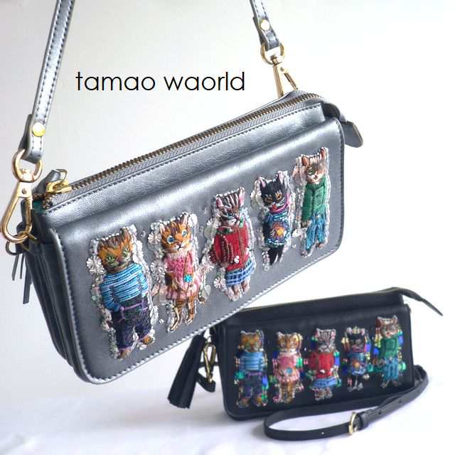 tamao world タマオワールド ショルダーバッグ 財布 お財布ポシェット Nathalie Lete Cats ナタリーレテ SHO2921  SHO2962 猫/ネコ/シルバ｜au PAY マーケット