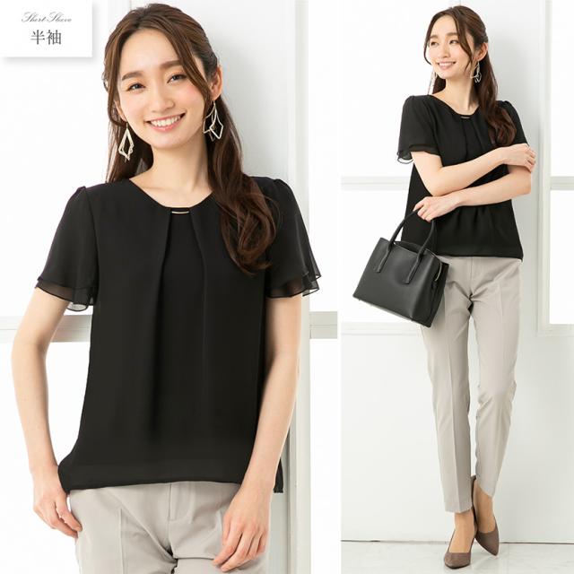 ブラウス シャツ レディース Vネック フォーマル 立ち襟 トップス 半袖 スーツインナー 女性用 通勤 春・秋 ビジネス 入学式 卒業式 オフィスカジュアル papas38937-10.jpg