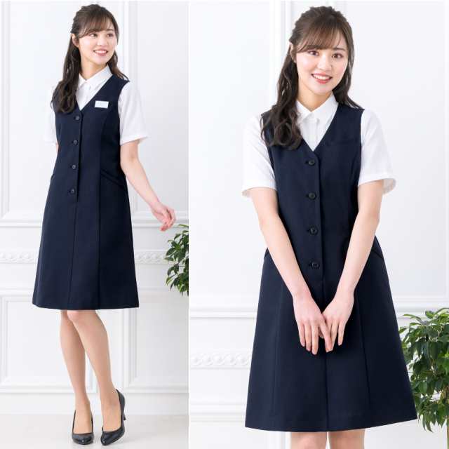 【美品】事務服　制服　夏服　ワンピース　日本製ひざ丈ワンピース