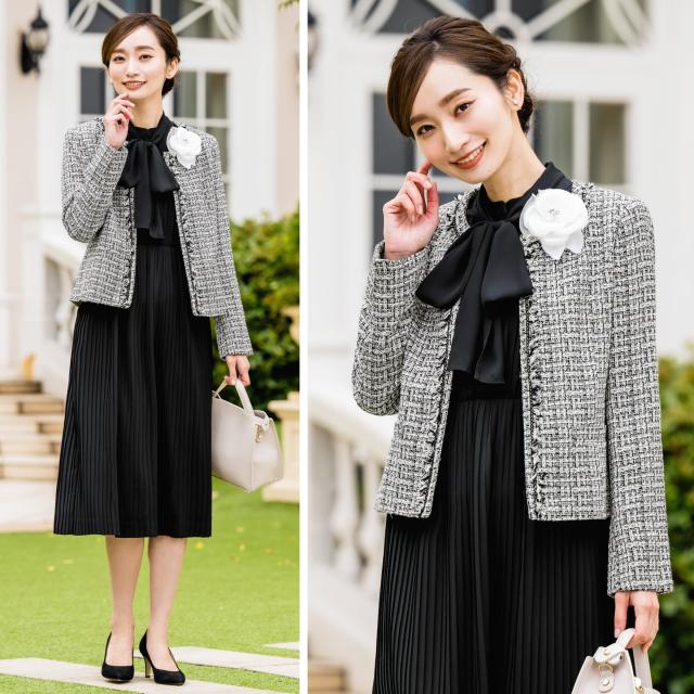 【新品未使用】【特別お値下げ】フォーマル ツイードジャケット 入学式 入学式・卒業式にお勧め キーカラーツイードジャケット レディス