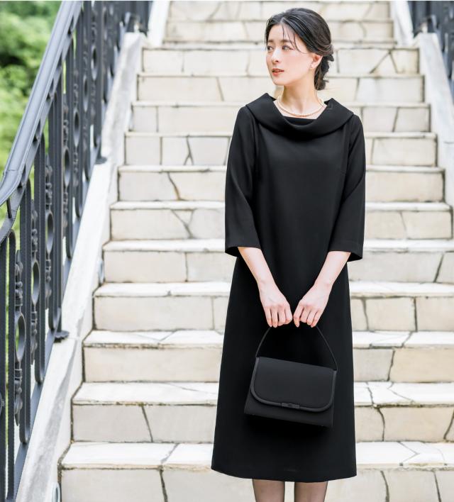 日本製生地 喪服 レディース ロング丈 洗える ブラックフォーマル  