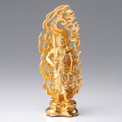 仏像・八体仏　高岡鋳物　不動明王（金箔） 15cm (BZ-007-AGH) 酉年生まれのお守本尊　インテリア鋳造仏　Casting Buddha statue Takaoka imono Fudoumyououの通販は