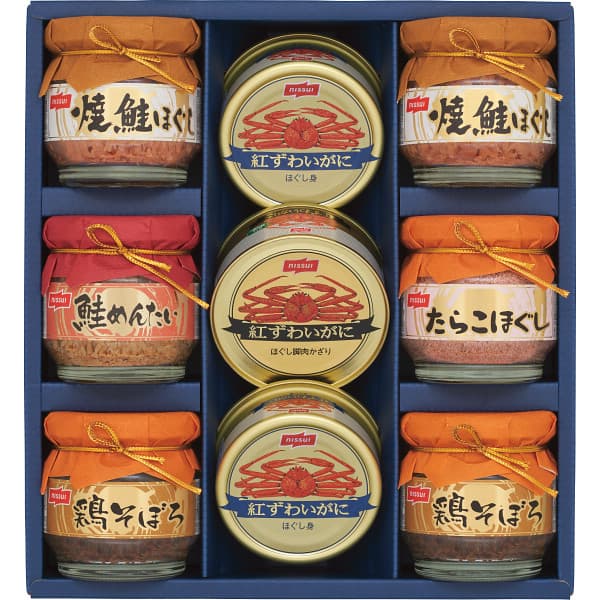 内祝い お祝い ギフト 缶詰 ニッスイ 瓶詰・かに缶詰ギフトセット BK-50C 食品 出産内祝い 結婚内祝い 入学内祝い 成人内祝い 香典返し お返し のし包装 メッセージカード無料 お年賀
