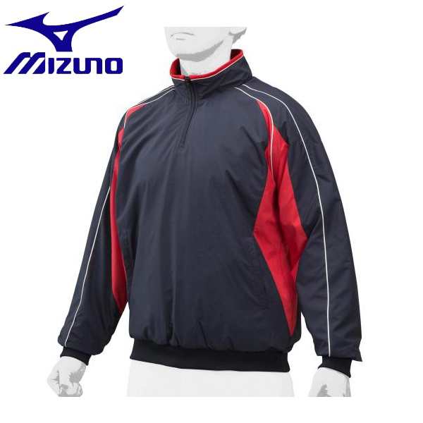 ◆◆ ＜ミズノ＞ MIZUNO ハーフZIPジャケット[ユニセックス] 12JE9V49 (14：ネイビー×レッド) 野球・ソフトボール