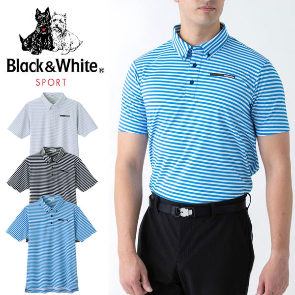 メール便発送 即納可☆【BLACK ＆ WHITE】ブラック＆ホワイト ミニボーダーシャツ メンズ ゴルフ BGS9602WIの通販は 8,404円