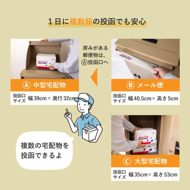 【新色】大型 宅配ボックス DooS ドース 大容量140L 複数受取 ダイヤルキー付 防雨 防塵 防錆 郵便ポスト スリット窓 45×98.5×40cm SKJ-TB95P ブラック×木目 グレー×木目【新品】宅配BOX さびにくい おしゃれ シンプル_5