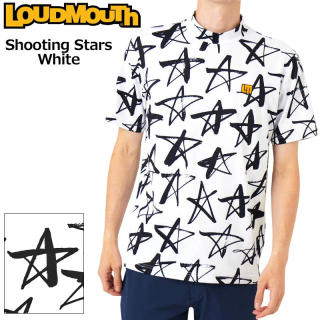 ラウドマウス メンズ UVカット モックネック 半袖シャツ Shooting Stars White シューティング スター ホワイト 772601(118) 【メール便発送】【新品】日本規格 SAAR モックシャツ ゴルフウェア Loudmouth MAY1