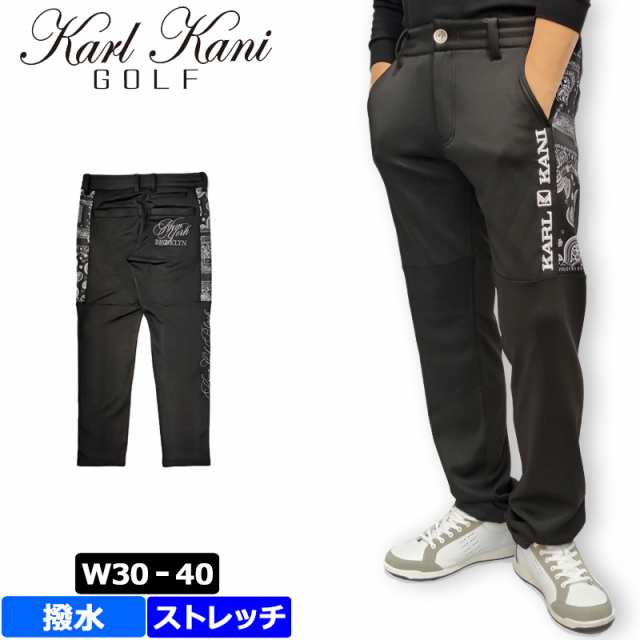 KARL KANI カールカナイゴルフ 刺繍パンツ ポリエステル100 黒