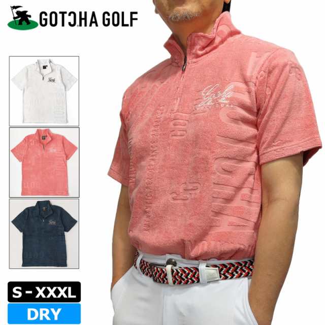 ガッチャゴルフ 2024 メンズ 吸汗速乾 ハーフジップ 半袖 シャツ ロゴパイル ジャカード 242GG1208 GOTCHA GOLF 【メール便発送】【新品