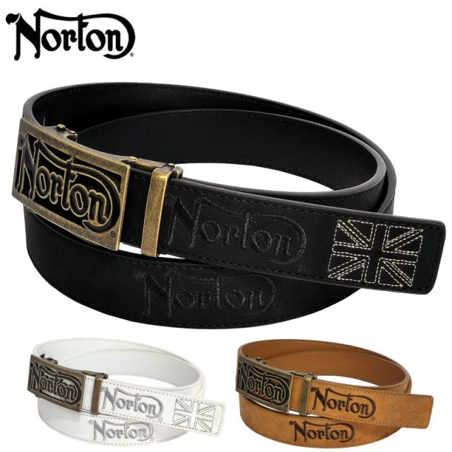 ノートン メンズ ホールレス ベルト ラメ刺繍 242N8102 合成皮革 Norton 【新品】TAAR メンズウェア ロゴ ステッチ JUN3