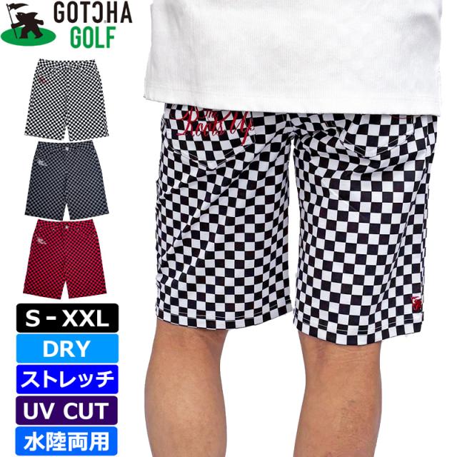ガッチャゴルフ 2025 メンズ ショートパンツ 吸汗速乾 ストレッチ UVカット 水陸両用 チェッカーフラッグ 252GG1902 GOTCHA GOLF【新品】25SS ショーツ ハーフパンツ ゴルフウェア JUL1