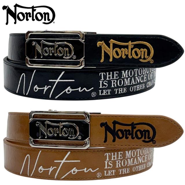ノートン 2026 メンズ ホールレス バックル ベルト 刺繍 261N8100 Norton 【新品】26SS PU 穴無しベルト ロゴ 無地 シンプル DEC1