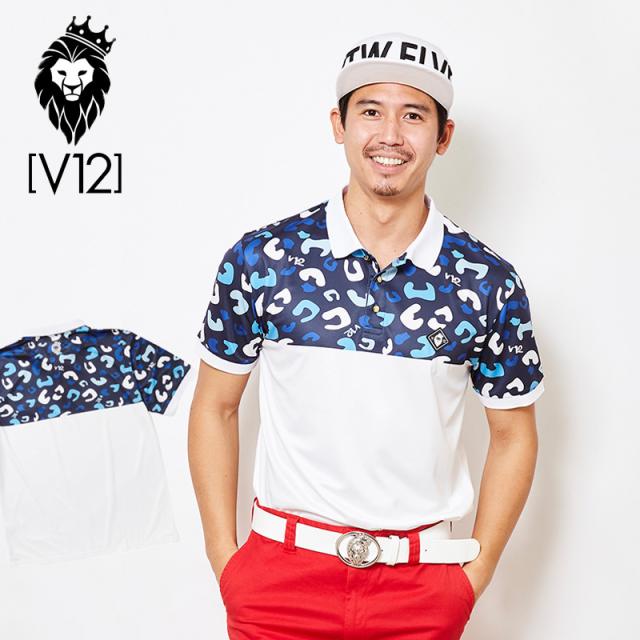 V12 ゴルフ ヴィ・トゥエルヴ メンズハーフ Leopard 半袖ポロシャツ V121910-CT22 75/Blue 春夏秋【新品】ZAAQ ゴルフウェア トップス レオパード おしゃれ ブランド V12 GOLF
