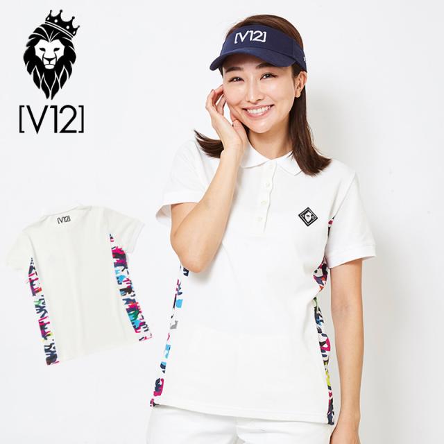 V12 VTWELVE ポロシャツ ホワイト V12 コラボウエア レディス ポロシャツ BS LIB POLO(S WH