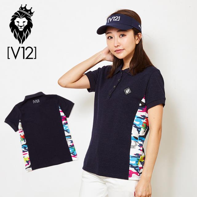V12 ゴルフ ヴィ・トゥエルヴ レディース SIDE CAMO POLO 半袖ポロシャツ V121910-CT03 78/Navy【新品】ZAAQ 春夏 ゴルフウェアレディス トップス サイドカモ 迷彩柄 おしゃれ ブランド V12 GOLF