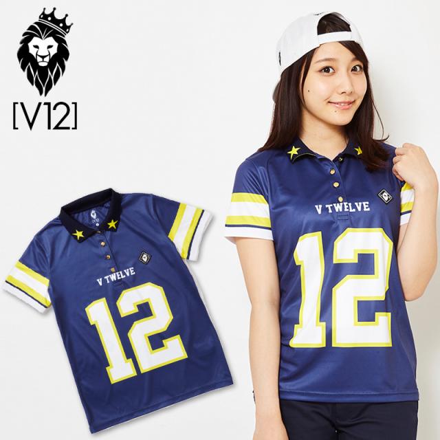 V12 ゴルフ ヴィ・トゥエルヴ レディース NUMBER TWELVE 半袖ポロシャツ V121910-CT09 78/Navy ネイビー 春夏秋【新品】ZAAQ ゴルフウェア 半そで レディス トップス ナンバートゥエルヴ おしゃれ ブランド V12 GOLF