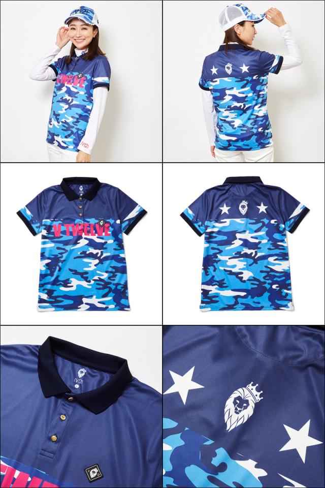 V12 ゴルフ ヴィ・トゥエルヴ レディース SIDE CAMO POLO 半袖ポロシャツ V121910-CT03 78/Navy【新品】ZAAQ 春夏 ゴルフウェアレディス トップス サイドカモ 迷彩柄 おしゃれ ブランド V12 GOLF V12 ゴルフ ヴィ・トゥエルヴ レディース HALF CAMO 半袖ポロシャツ