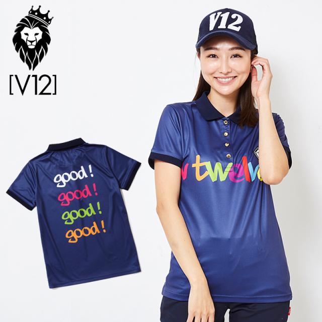 V12 ゴルフ ヴィ・トゥエルヴ レディース GOOD 半袖ポロシャツ V121910-CT07 78/Navy 春夏秋【新品】ZAAQ ゴルフウェア トップス VTLOGO VTロゴ グッド おしゃれ ブランド V12 GOLF