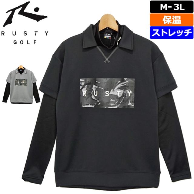 ラスティ ゴルフ メンズ 半袖 ポロシャツ ＋ 裏起毛 ハイネック 長袖シャツ ストレッチ 保温 720453 RUSTY GOLF 春秋冬 【新品】PCBR トップス 半そで インナー