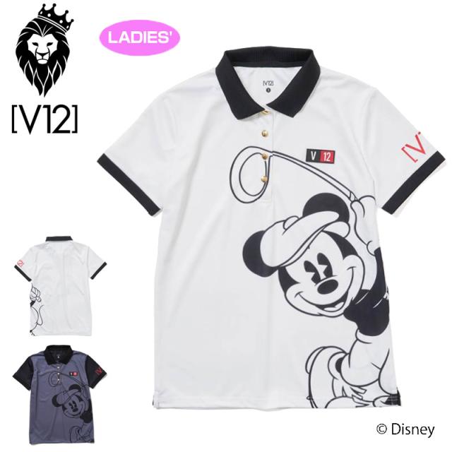 V12 ゴルフ × ディズニーコラボ レディース 半袖ポロシャツ ストレッチ 吸汗速乾 MICKEY SWING POLO V122111-CT02 ヴィ・トゥエルヴ 春夏秋【新品】QAAR ミッキーマウス MICKEY MOUSE ゴルフウェア トップス V12 GOLF