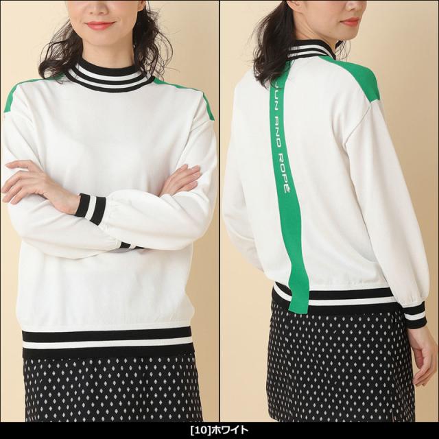 JUN＆ROPE レディース パフスリーブ モックネック 長袖 ニット ERM62050 プルオーバー 2WF2 ハイネック ゴルフ ジュン アンド ロペ ジュンロペ OCT2 SALE／60%OFFロゴ使いパフスリーブ長袖プルオーバー