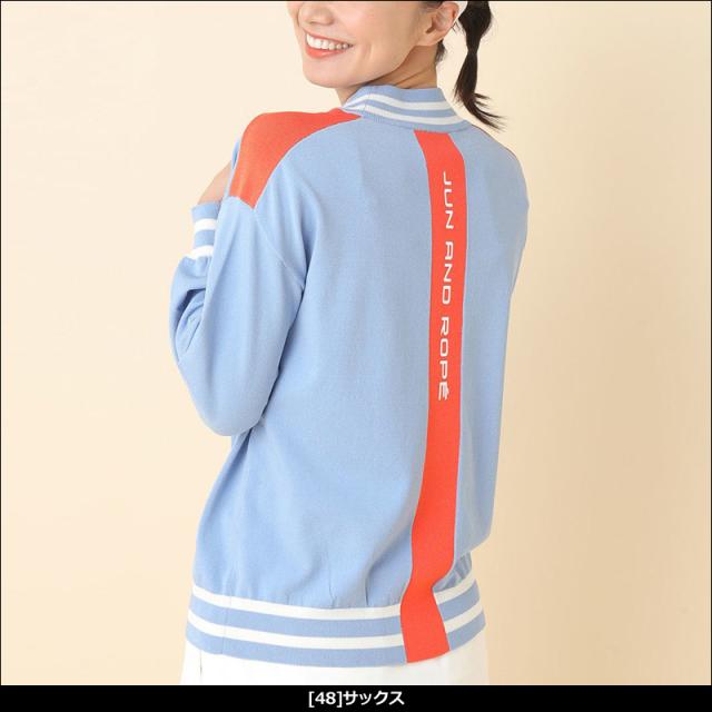JUN＆ROPE レディース 長袖 ニット ライン入り パフスリーブ