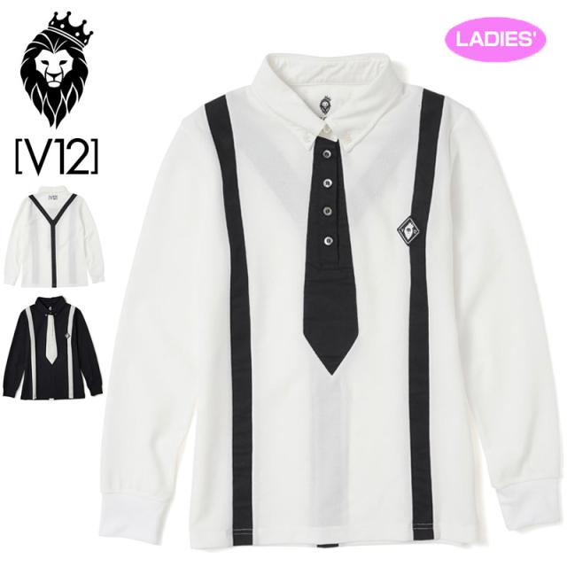 V12 ゴルフ レディース 長袖 ポロシャツ フェイクタイ L/S FAKE TIE V122120-CT02 ヴィ・トゥエルヴ 【新品】QCBR ゴルフウェア おしゃれ ネクタイ V12GOLF