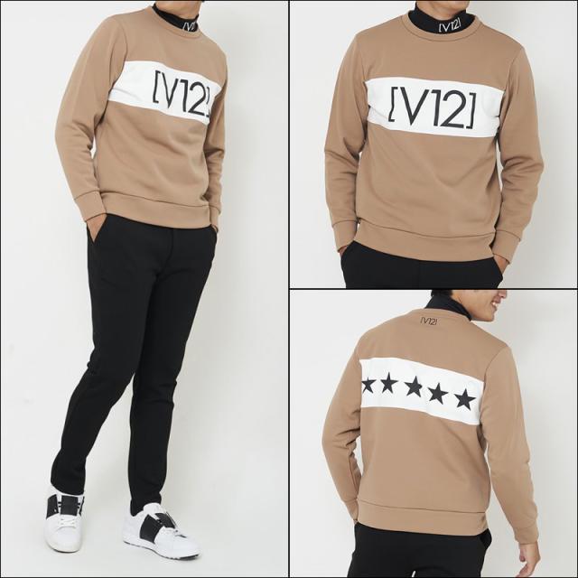 V12 ゴルフ メンズ 長袖 裏起毛 スウェット BACK STAR CREW V122121