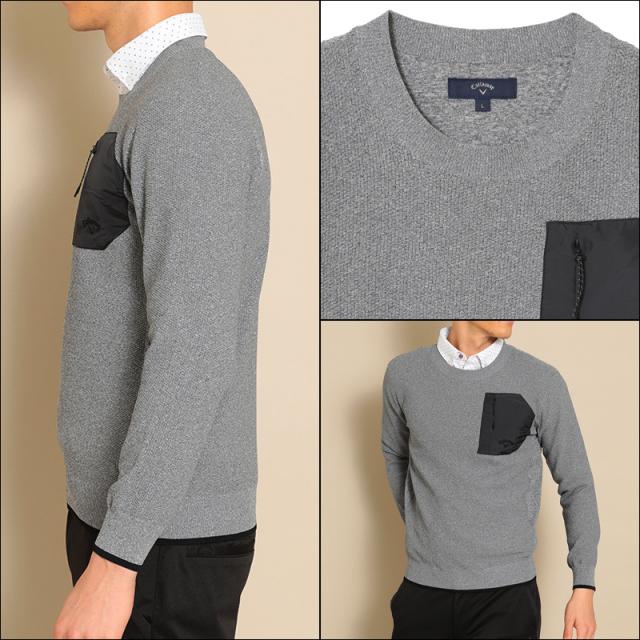 キャロウェイ メンズ クルーネック セーター 撥水 タックカノコ編み