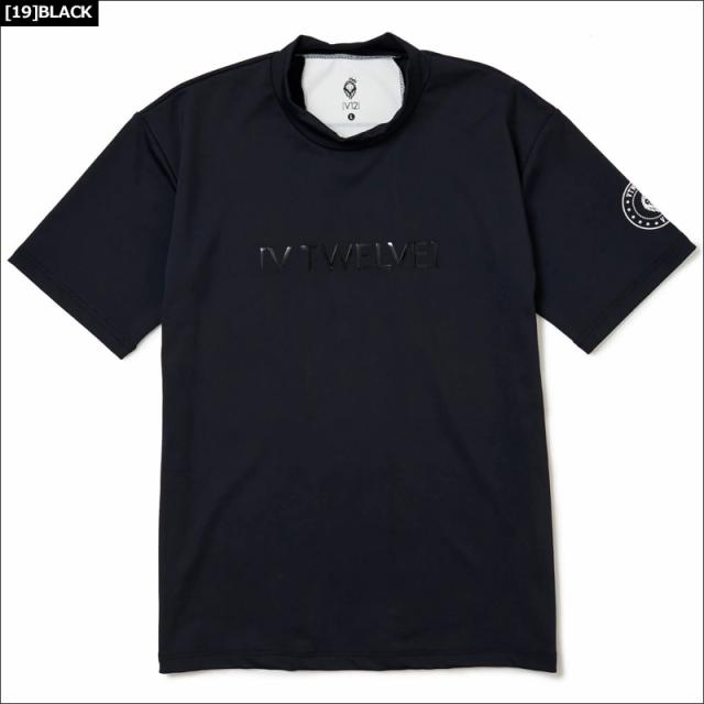 V12 半袖 モックネック シャツ 黒② V12 ゴルフ メンズ 半袖