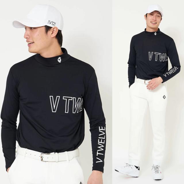 V12 ゴルフ メンズ モックネック長袖シャツ 裏起毛 保温 O/L LOGO L/S