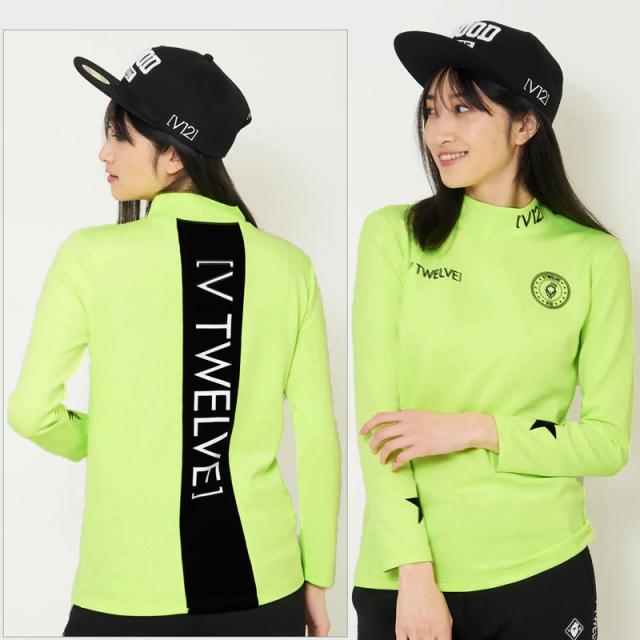 V TWELVE モックネックシャツ グリーン V12 ゴルフ レディース モックネック長袖シャツ VER LOGO L/S MOCK