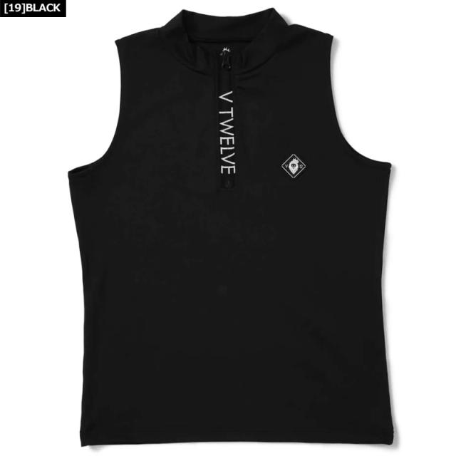 【新品】V12 レディース ゴルフウェアノースリーブ モックネック　黒　S V12 ゴルフ レディース ハーフジップ ノースリーブ モックネック