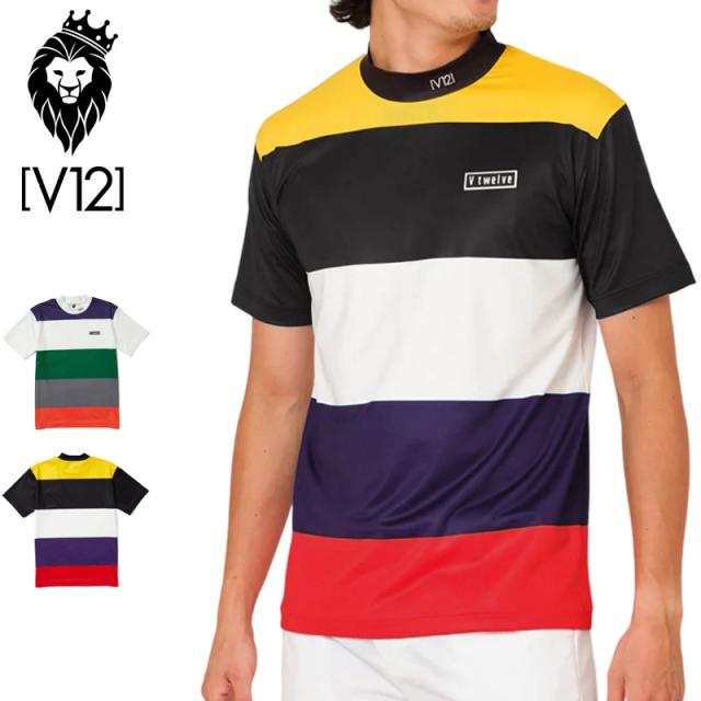 V12 ゴルフ メンズ 半袖 モックネック シャツ BORDER MOCK V122310-MK12 ヴィ・トゥエルヴ 【新品】3SS2 ゴルフウェア おしゃれ モックシャツ ボーダー V12GOLF JUN1 の通販は