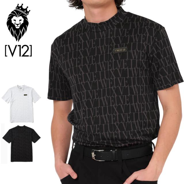 V12 ヴィトゥエルヴ ジャガード　半袖モックネックシャツ　ホワイト　2/L V12 ヴィトゥエルヴ ジャガード 半袖モックネックシャツ