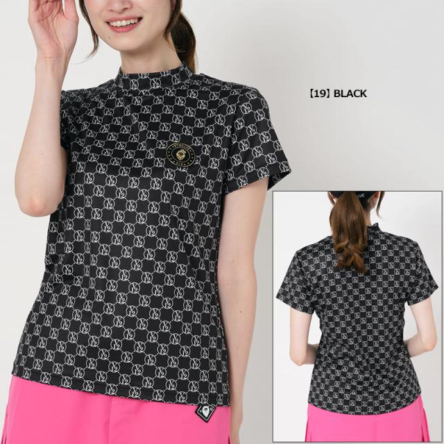 【新品】V12 レディース ゴルフウェア 半袖 モックネック 黒 S V12 ゴルフ レディース モックネック 半袖 シャツ MONOGRAM MOCK