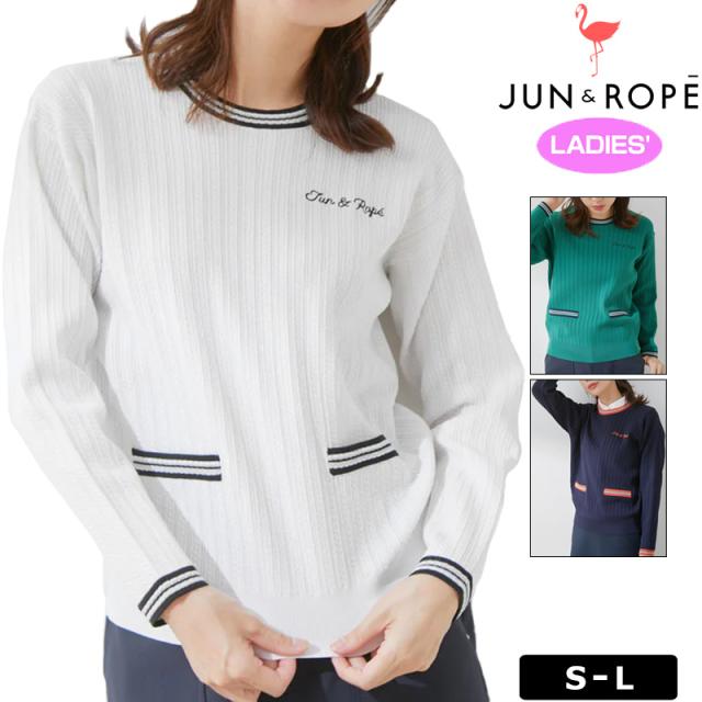 JUN＆ROPE レディース 長袖 ニット ミニケーブル柄 クルーネック プル