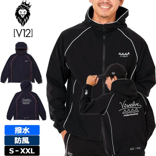 V12 ゴルフ × muta MARINE コラボ 2025 メンズ ジャケット 撥水 防風 ストレッチ MU12 JKT V122521-JK16 ヴィ・トゥエルヴ 【新品】25FW 長袖 フルジップ フード付き ゴルフウェア V12GOLF