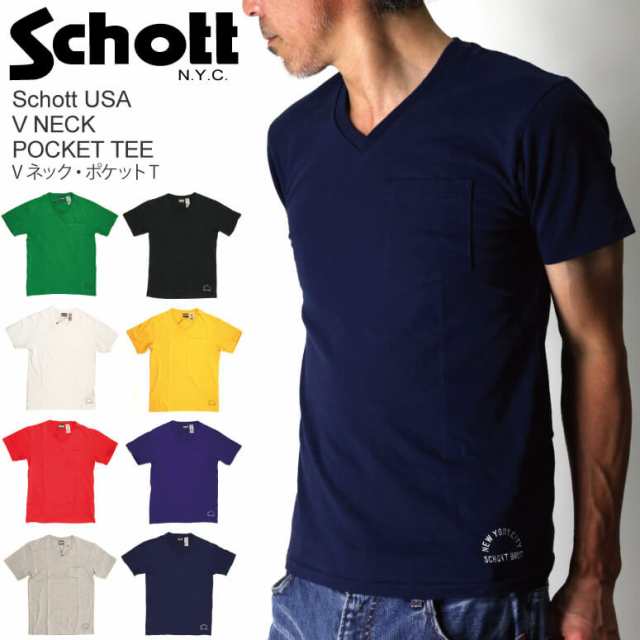 Schott胸メタルコンチョレザーポケット付ラグランTシャツショット