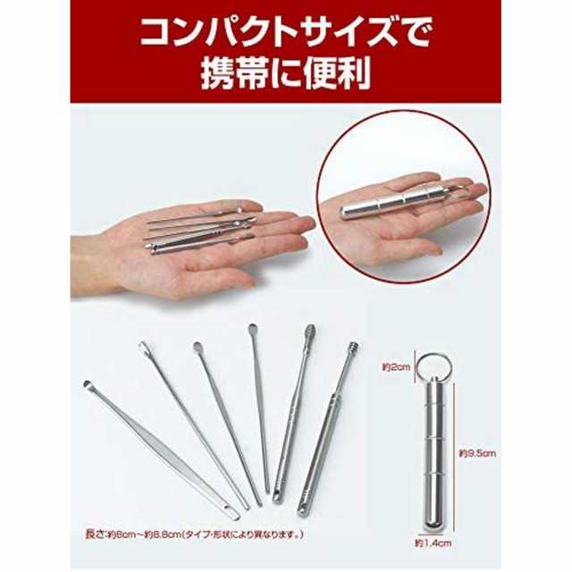 耳かき 耳掃除 コンパクト ステンレス 携帯 6本セット 耳かきセット ケース付属 キーリング付き 【代引き不可】の通販はau PAY マーケット -  JANRI通販