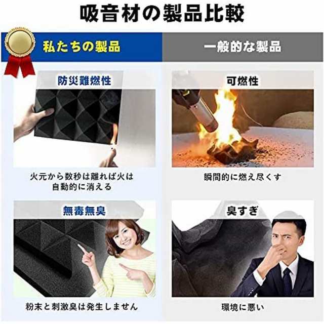 吸音材 防音 壁 50*50cm 厚さ5cm 12枚 緩衝材防音 壁 ウレタン 高密度 ...