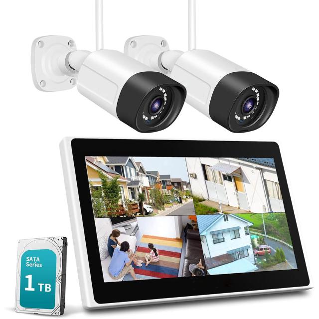 防犯カメラ  ワイヤレスカメラ2台セット モニター一体型NVR 双方向音声・1TB HDD内蔵 ワイヤレス 10インチ超 モニタ一体型NVR 1536P 300万画素 8チャンネルまで増設可 遠隔監視 防水等級IP66 AI動体検知の通販は