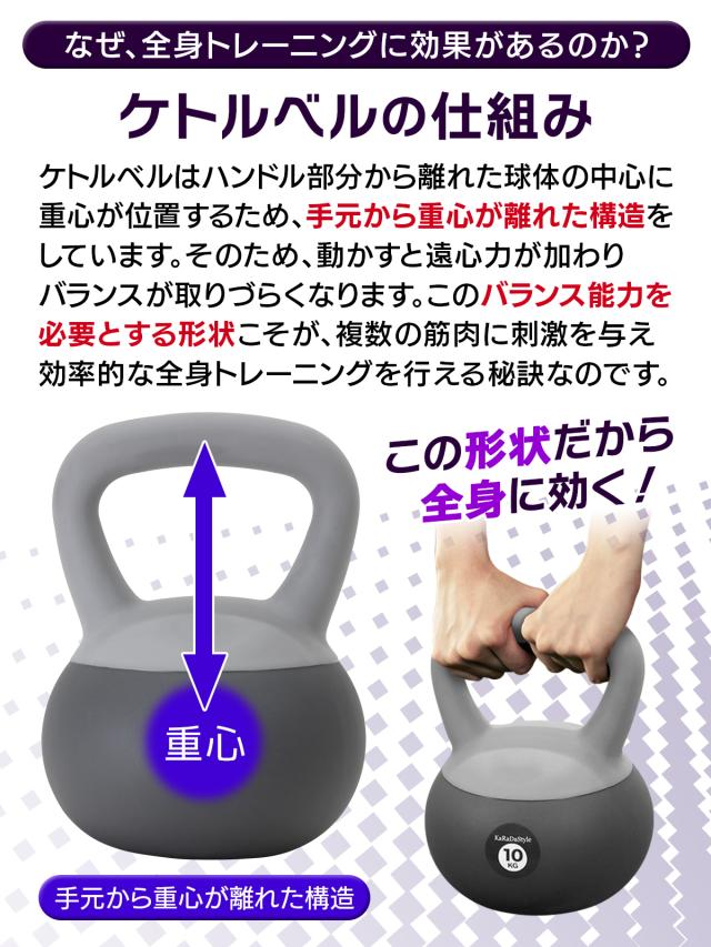 ケトルベル ソフトタイプ 2kg 4kg 6kg 8kg 10kg 12kg 6種セット ワイドハンドル 握りやすいグリップ トレーニング ソフトケトルベル 器具 ウエイト 体幹 持久力 筋肉 筋トレ エクササイズ ソフト 防傷 PVC_3
