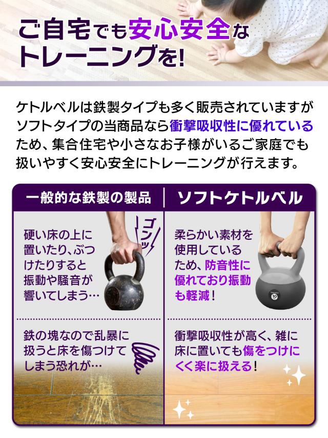 ケトルベル ソフトタイプ 2kg 4kg 6kg 8kg 10kg 12kg 6種セット ワイドハンドル 握りやすいグリップ トレーニング ソフトケトルベル 器具 ウエイト 体幹 持久力 筋肉 筋トレ エクササイズ ソフト 防傷 PVC_5