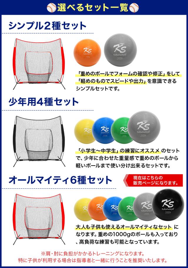 野球ネット トレーニング ボール ウエイトボール 6種セット 練習用 ネット 折りたたみ 持ち運び 屋外 室内 バッティングネット ピッチングネット 簡単設置 大型 プアボール 投手 球速アップ 130g 150g 200g 300g 500g 1000g