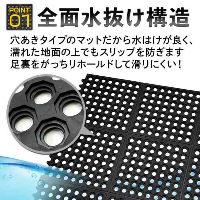 滑り止めマット 屋外 90×90cm 単品 連結可能 すべり止め ラバーマット